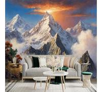 Custom Size Wall Sticker Mural， Majestic SnowCapped Mountains， Dramatic Sunset Sky， Autumn Trees， Rocky Landscape， for wall Decoration， peelandstick wall Decals.
