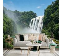 Custom Size Wall Sticker Mural， Majestic Waterfall in Lush Tropical Forest， Serene River Landscape， Nature Scenery， for wall Decoration， peelandstick wall Decals.