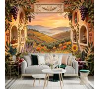 Custom Size Wall Sticker Mural， Mediterranean Terrace with Vineyards， Olive Trees and Wildflowers， for wall Decoration， peelandstick wall Decals.