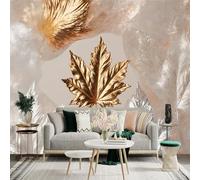 Custom Size Wall Sticker Mural， Metallic Gold and Silver Maple Leaves， Botanical Luxury Texture， Modern Elegant Art， for wall Decoration， peelandstick wall Decals.