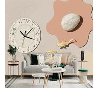 Custom Size Wall Sticker Mural， Minimalist Clock with Goldfish and Stone Abstract Art， for wall Decoration， peelandstick wall Decals.