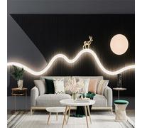 Custom Size Wall Sticker Mural， Minimalist Golden Deer on Mountain with Moon and LED Light Art， for wall Decoration， peelandstick wall Decals.