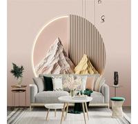 Custom Size Wall Sticker Mural， Minimalist Mountain Landscape with Deer and Warm Light Art， for wall Decoration， peelandstick wall Decals.