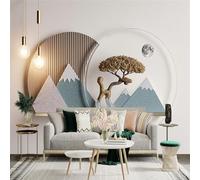Custom Size Wall Sticker Mural， Minimalist Mountain Landscape with Tree and Moon， for wall Decoration， peelandstick wall Decals.