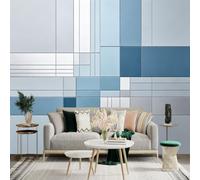 Custom Size Wall Sticker Mural， Modern Geometric Blocks， Minimalist Blue Rectangles， Abstract Linear Grid Art， Decorative Interior Background， for wall Decoration， peelandstick wall Decals.