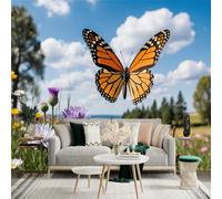 Custom Size Wall Sticker Mural，Monarch Butterfly Flying Over a Field of Wildflowers，Removable SelfAdhesive Wall Fabric Large Photo Wallpaper for Living Room Bedroom
