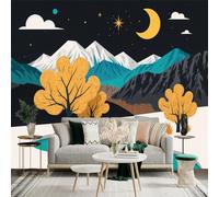 Custom Size Wall Sticker Mural， Moonlit Mountain Landscape with River and Autumn Trees， for wall Decoration， peelandstick wall Decals.