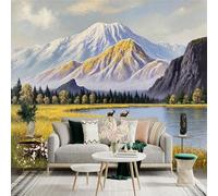 Custom Size Wall Sticker Mural，Mountain Lake Deer Meadow Trees，Removable SelfAdhesive Wall Fabric Large Photo Wallpaper for Living Room Bedroom