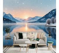 Custom Size Wall Sticker Mural，Mountain Lake Foggy Sunrise Autumn Forest，Removable SelfAdhesive Wall Fabric Large Photo Wallpaper for Living Room Bedroom