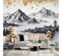 Custom Size Wall Sticker Mural，Mountain Meadow Stream Wildflowers Snowy Peaks，Removable SelfAdhesive Wall Fabric Large Photo Wallpaper for Living Room Bedroom