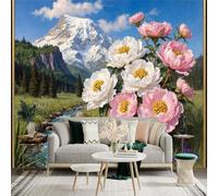 Custom Size Wall Sticker Mural，Mountain River Flowers Bee Bird，Removable SelfAdhesive Wall Fabric Large Photo Wallpaper for Living Room Bedroom