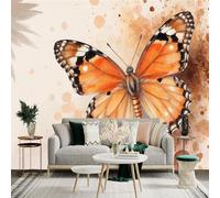 Custom Size Wall Sticker Mural，Orange Monarch Butterfly Watercolor Painting，Removable SelfAdhesive Wall Fabric Large Photo Wallpaper for Living Room Bedroom