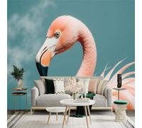 Custom Size Wall Sticker Mural，Pink Flamingo Portrait Close Up with Soft Feather Details，Removable SelfAdhesive Wall Fabric Large Photo Wallpaper for Living Room Bedroom