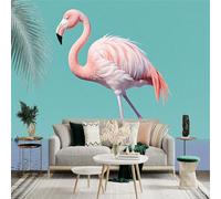 Custom Size Wall Sticker Mural，Pink Flamingo Tropical Beach Palm Leaf，Removable SelfAdhesive Wall Fabric Large Photo Wallpaper for Living Room Bedroom