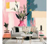 Custom Size Wall Sticker Mural，Pink Lotus Flowers Lake Mountain Scenery，Removable SelfAdhesive Wall Fabric Large Photo Wallpaper for Living Room Bedroom