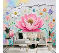 Custom Size Wall Sticker Mural，Pink Peony Flowers with Butterflies and Buds，Removable SelfAdhesive Wall Fabric Large Photo Wallpaper for Living Room Bedroom