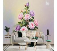 Custom Size Wall Sticker Mural，Pink Purple Red Roses with Ladybug Bud，Removable SelfAdhesive Wall Fabric Large Photo Wallpaper for Living Room Bedroom