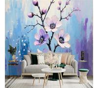 Custom Size Wall Sticker Mural，Purple and White Blossoms Spring Branches Oil Painting，Removable SelfAdhesive Wall Fabric Large Photo Wallpaper for Living Room Bedroom