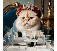 Custom Size Wall Sticker Mural，Royal Majestic Cat Wearing Crown and Robe，Removable SelfAdhesive Wall Fabric Large Photo Wallpaper for Living Room Bedroom