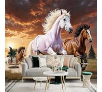 Custom Size Wall Sticker Mural，Running Horses Herd Sunset Desert Wild Horses，Removable SelfAdhesive Wall Fabric Large Photo Wallpaper for Living Room Bedroom