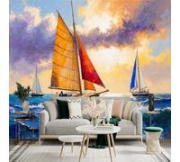 Custom Size Wall Sticker Mural， Sailboats on Rough Seas with Dramatic Clouds，Removable SelfAdhesive Wall Fabric Large Photo Wallpaper for Living Room Bedroom