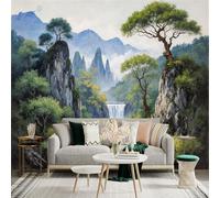 Custom Size Wall Sticker Mural， Scenic Mountain Waterfall River Landscape， for wall Decoration， peelandstick wall Decals.