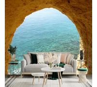 Custom Size Wall Sticker Mural， Scenic Sea Cave View， Tropical Ocean Water， Coastal Rock Formation， Summer Beach Landscape， for wall Decoration， peelandstick wall Decals.