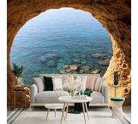 Custom Size Wall Sticker Mural， Scenic Sea View from Natural Rock Cave， Turquoise Ocean Water， Coastal Landscape， for wall Decoration， peelandstick wall Decals.