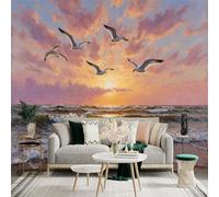 Custom Size Wall Sticker Mural， Seagulls Flying Over the Ocean at Sunset， for wall Decoration， peelandstick wall Decals.