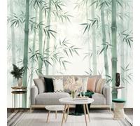 Custom Size Wall Sticker Mural， Serene Bamboo Forest， Green Zen Botanical Art， Minimalist Nature Scenery， Misty Atmosphere， for wall Decoration， peelandstick wall Decals.