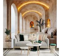 Custom Size Wall Sticker Mural，Serene Meditation Space with Arches and Ambient Lighting，Removable SelfAdhesive Wall Fabric Large Photo Wallpaper for Living Room Bedroom