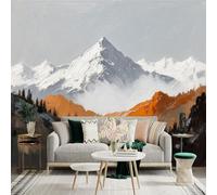 Custom Size Wall Sticker Mural， Snow Capped Mountains and Orange Hills， Impasto Landscape Art， SelfAdhesive Wall Art Decor for Office