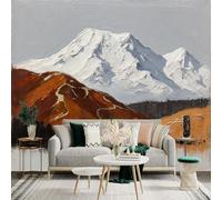 Custom Size Wall Sticker Mural， SnowCapped Mountains， Autumn Hills， Forest， and Lake， SelfAdhesive Wall Art Decor for Office