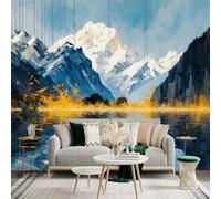 Custom Size Wall Sticker Mural，Snowy Mountain Lake Reflection，Removable SelfAdhesive Wall Fabric Large Photo Wallpaper for Living Room Bedroom