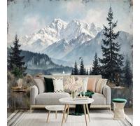 Custom Size Wall Sticker Mural， Snowy Mountain Landscape， Forest， and Dirt Road， for wall Decoration， peelandstick wall Decals.