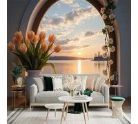 Custom Size Wall Sticker Mural，Snowy Mountain Waterfall Bridge Trees，Removable SelfAdhesive Wall Fabric Large Photo Wallpaper for Living Room Bedroom