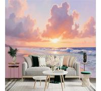 Custom Size Wall Sticker Mural，Summer Wildflower Meadow Alpine Mountain Valley Landscape Painting，Removable SelfAdhesive Wall Fabric Large Photo Wallpaper for Living Room Bedroom