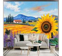 Custom Size Wall Sticker Mural，Sunflower Field Lavender Farm Tuscany Landscape，Removable SelfAdhesive Wall Fabric Large Photo Wallpaper for Living Room Bedroom