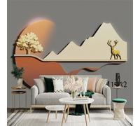 Custom Size Wall Sticker Mural， Sunset with Tree， Deer and Mountain Silhouette， for wall Decoration， peelandstick wall Decals.