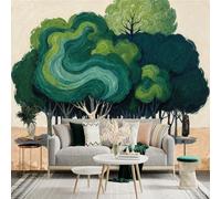 Custom Size Wall Sticker Mural，Surreal Green Forest Swirling Trees Landscape with Solitary Figure，Removable SelfAdhesive Wall Fabric Large Photo Wallpaper for Living Room Bedroom