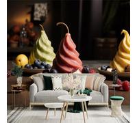 Custom Size Wall Sticker Mural， Swirl Ice Cream with Berries and Lemon， for wall Decoration， peelandstick wall Decals.
