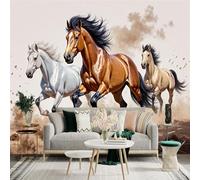 Custom Size Wall Sticker Mural，Three Galloping Horses Herd Wild Animals Running Dust，Removable SelfAdhesive Wall Fabric Large Photo Wallpaper for Living Room Bedroom