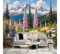 Custom Size Wall Sticker Mural，Tropical Beach Palm Trees Snow Mountain Ocean Waves，Removable SelfAdhesive Wall Fabric Large Photo Wallpaper for Living Room Bedroom