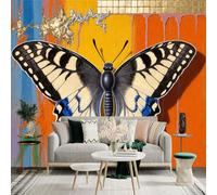 Custom Size Wall Sticker Mural，Vibrant Butterfly with Gold Leaf and Textured Background，Removable SelfAdhesive Wall Fabric Large Photo Wallpaper for Living Room Bedroom
