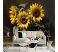 Custom Size Wall Sticker Mural， Vibrant Sunflowers in a Green Pot， Artistic Floral Still Life， for wall Decoration， peelandstick wall Decals.