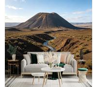 Custom Size Wall Sticker Mural， Volcanic Landscape with River and Waterfall， Scenic Highland Nature View， for wall Decoration， peelandstick wall Decals.