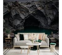 Custom Size Wall Sticker Mural， Volcanic Rock Cave， Turquoise Lagoon， Dark Basalt Formation， Geological Wonder， for wall Decoration， peelandstick wall Decals.