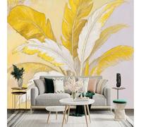 Custom Size Wall Sticker Mural，Yellow Golden Feathers Tropical Plants，Removable SelfAdhesive Wall Fabric Large Photo Wallpaper for Living Room Bedroom