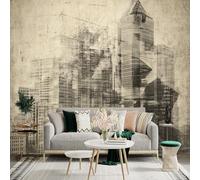 Custom Size Wall Sticker Murals Grunge Cityscape Mural Removable Self-Adhesive Decorative Wallpaper, Large Photo Wallpaper for Living Room, Bedroom and Office
