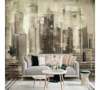 Custom Size Wall Sticker Murals Retro Cityscape Mural Removable Self-Adhesive Decorative Wallpaper, Large Photo Wallpaper for Living Room, Bedroom and Office